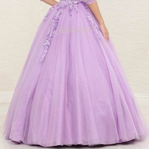 Green,blue,lilac purple,strapless beaded ball gown with detachable sleeves,prom - Picture 6 of 9